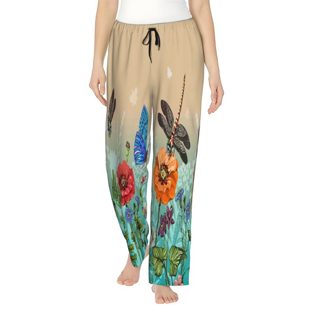Xecao Colorful Plants And Insects for Women's Pajama Pants with Drawstring Waist and Side Pockets Lightweight Lounge Sleep Pants-Small