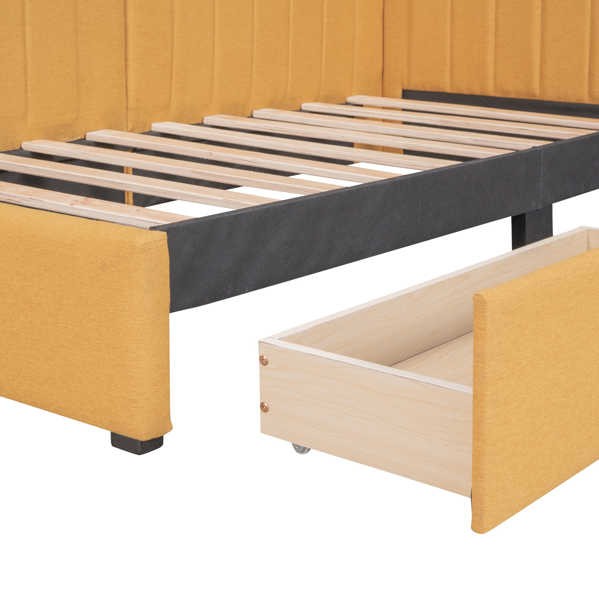Aukfa Upholstered Daybed with Two Storage Drawers, Twin Sofa Bed Daybed, Yellow