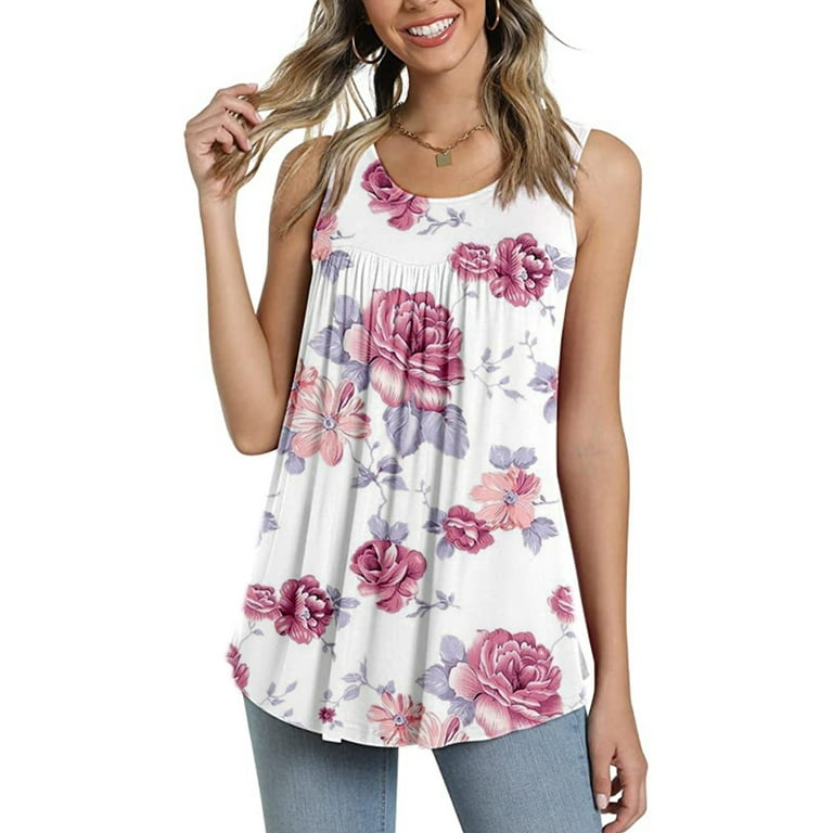 Gosuguu Tunic Tops for Women, 2024 Summer Casual Dressy Short Sleeve T Shirts Floral Cute Tees Tshirt Trendy Blouses to Wear with Leggings Lighten