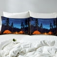 Cartoon Camper Campfire Fitted Sheet,Cute Camping Rv Decor Bedding Set