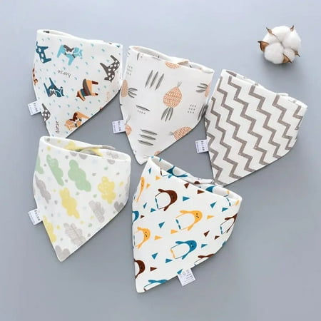 5Pcs/Set Baby Bibs Triangle Double Cotton Bandana Bibs Baby Boys Girls Babador Feeding Smock Infant Burp Cloth Baby Saliva Towel 7 One Size