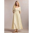 thumbnail image 4 of Yellow Womens Square Neck Puff Sleeve Maxi Dress With Tie Straps, 4 of 7