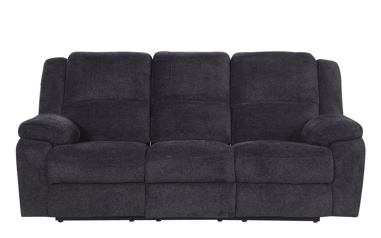 Traditional Microfiber Double Recliner Sofa In Dark Grey