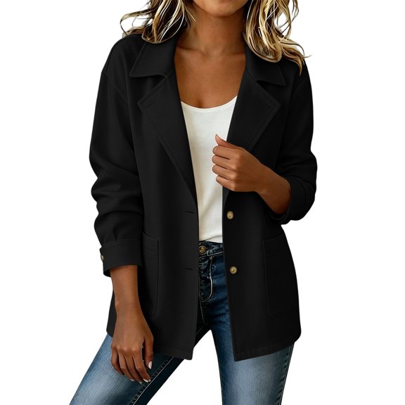 cocolona Womens Business Trench Coat Lapel Button Down Lined Casual Jacket Solid Color Work Office Outwear with Pockets