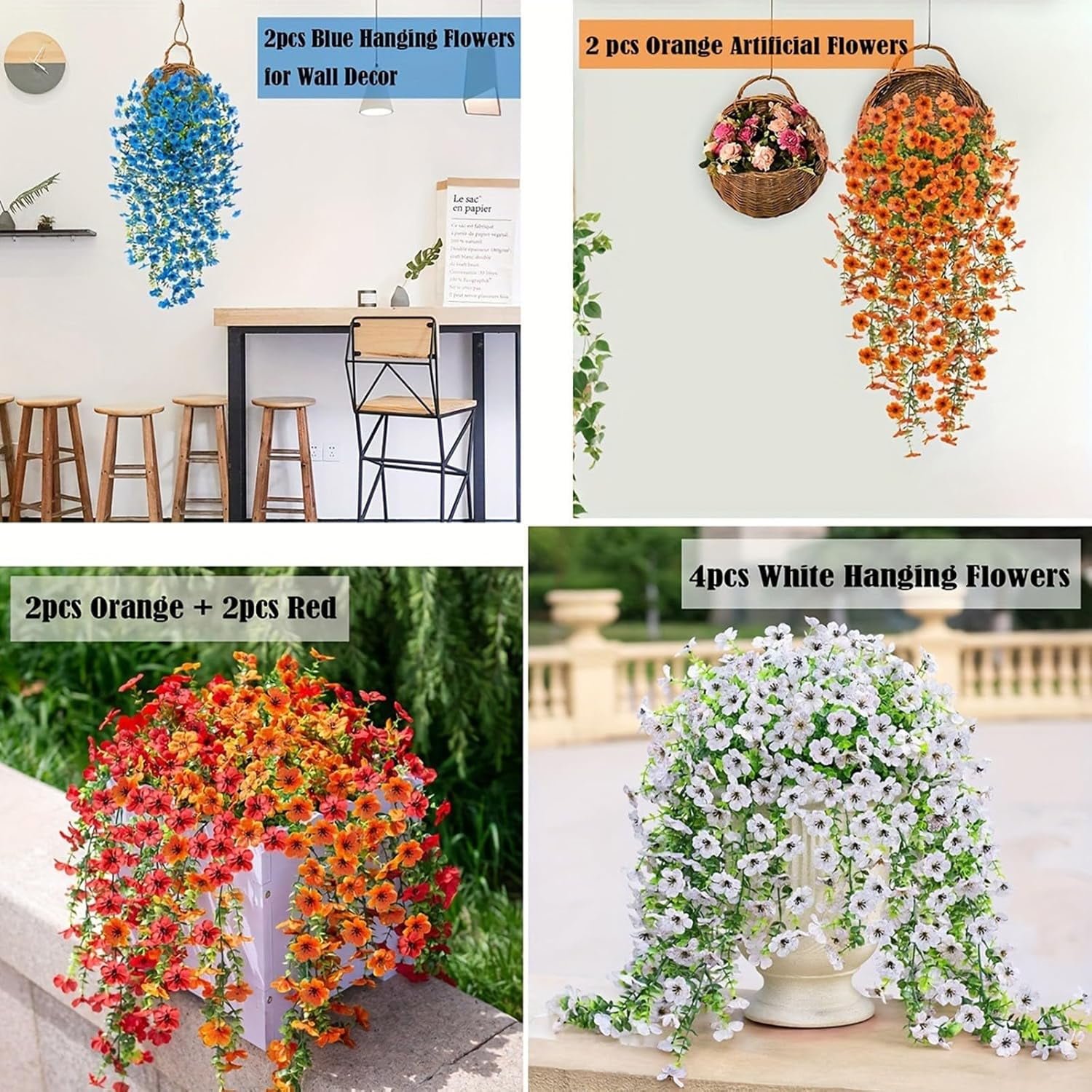 Artificial Hanging Flowers Outdoor Vines with Eucalyptus Leaves Fake Plants UV Resistant Silk Morning Glory for Garden Porch Yard 30" (Recommended 2PCS or 4PCS)
