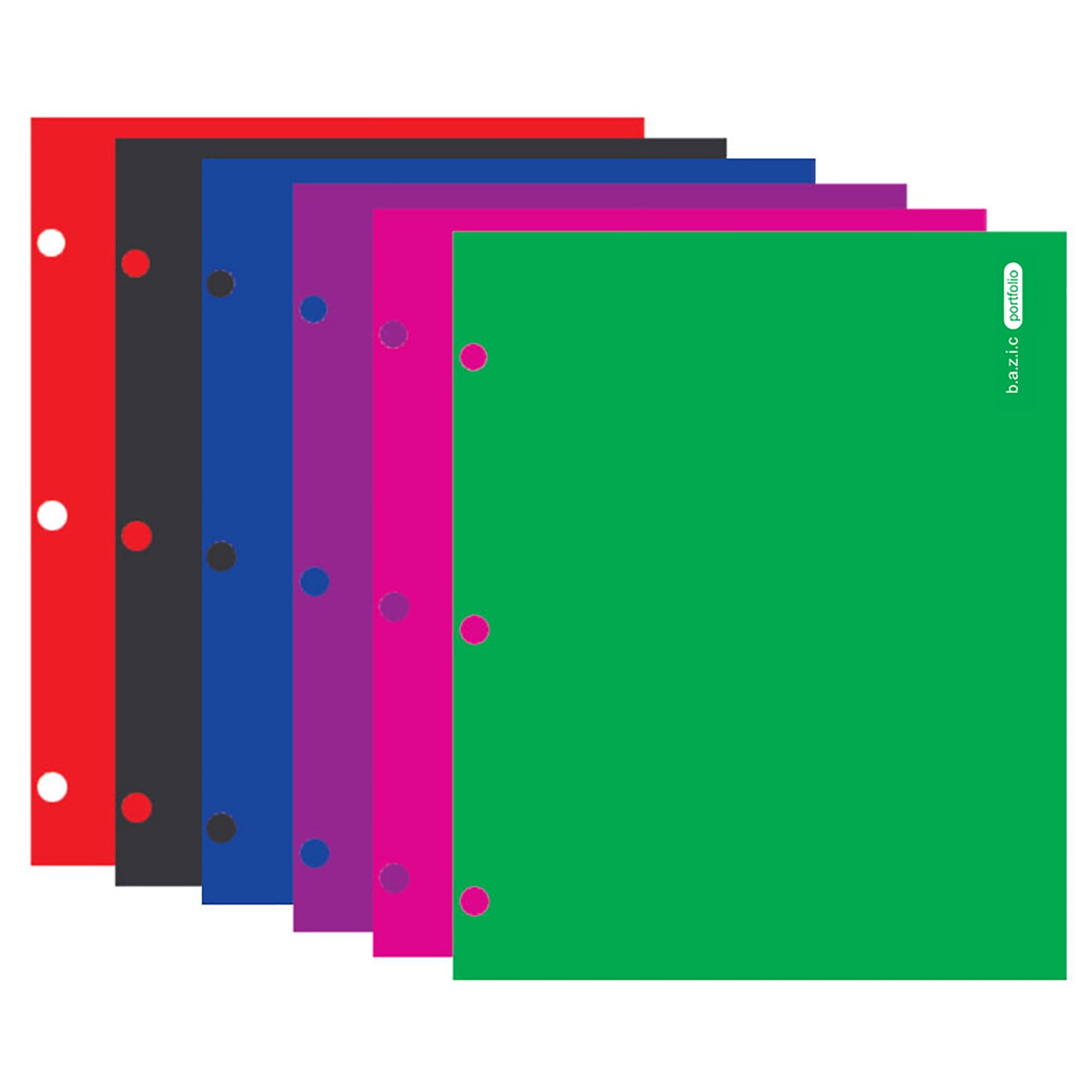 BAZIC 2 Pockets Paper Folder, Bright Laminated Portfolio 3 Hole Binder, Letter Size Folders