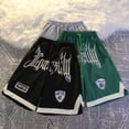 thumbnail image 1 of Pantalones cortos con letras bordadas de estilo hip hop de estilo americano para hombre, pantalones cortos deportivos de baloncesto con abertura en color de contraste, rectos y finos de, 1 of 5