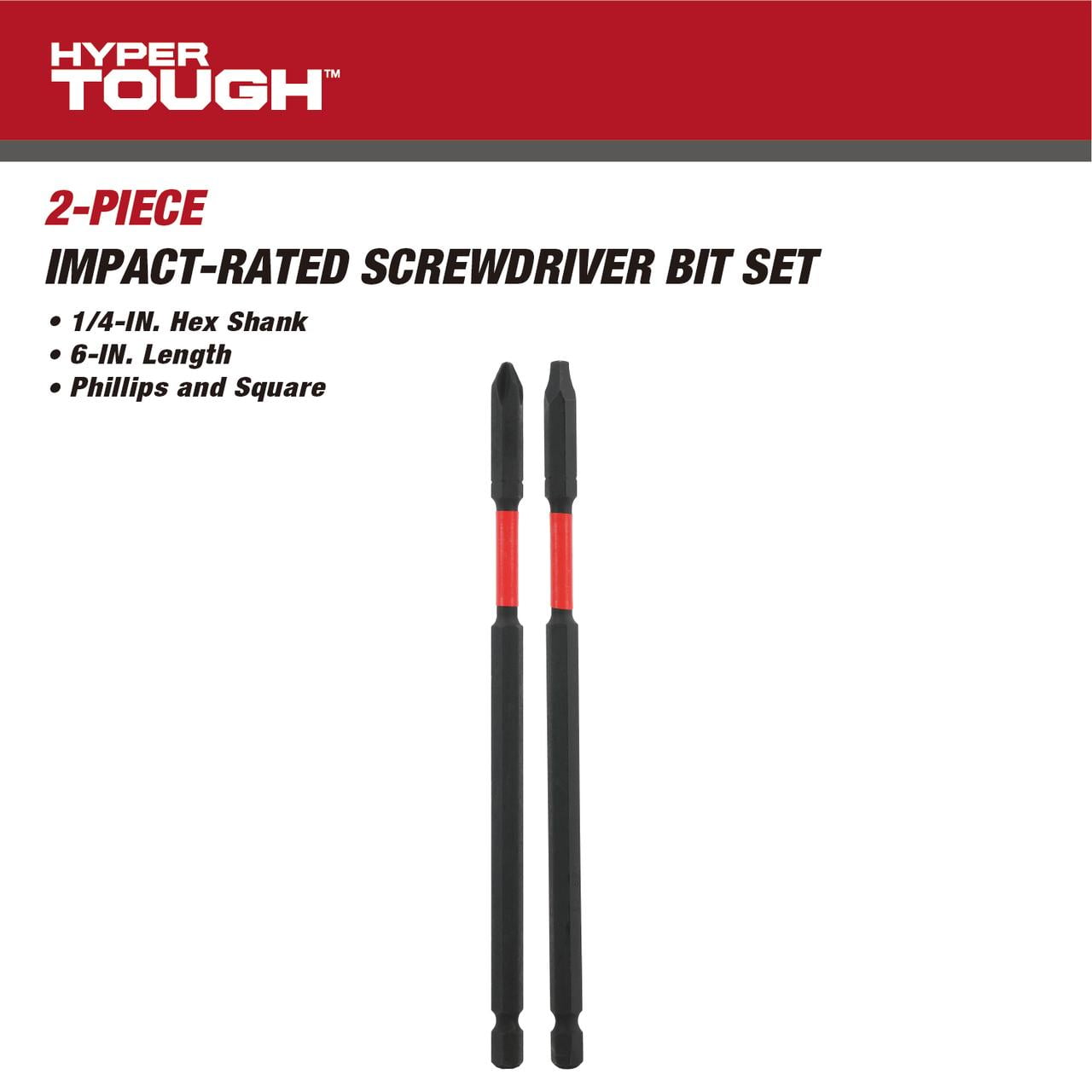 Hyper Tough 2-Piece Long Impact Driver Hex Shank Drill Bits