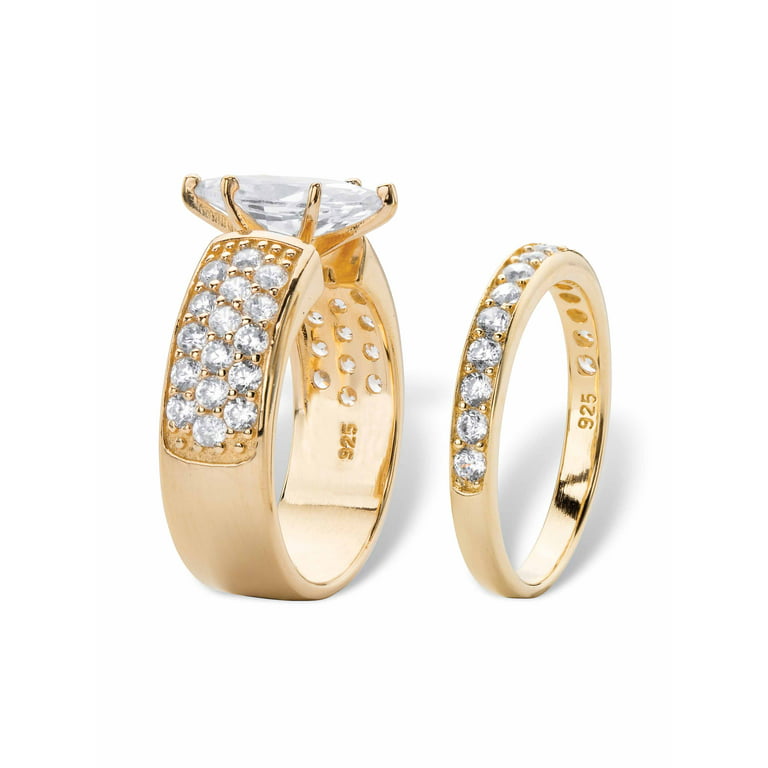 PalmBeach Jewelry 3.01 TCW Marquise-Cut and Pave White Cubic Zirconia  2-Piece Bridal Wedding Ring Set in 14k Gold-Platinum or Platinum-Plated  Sterling