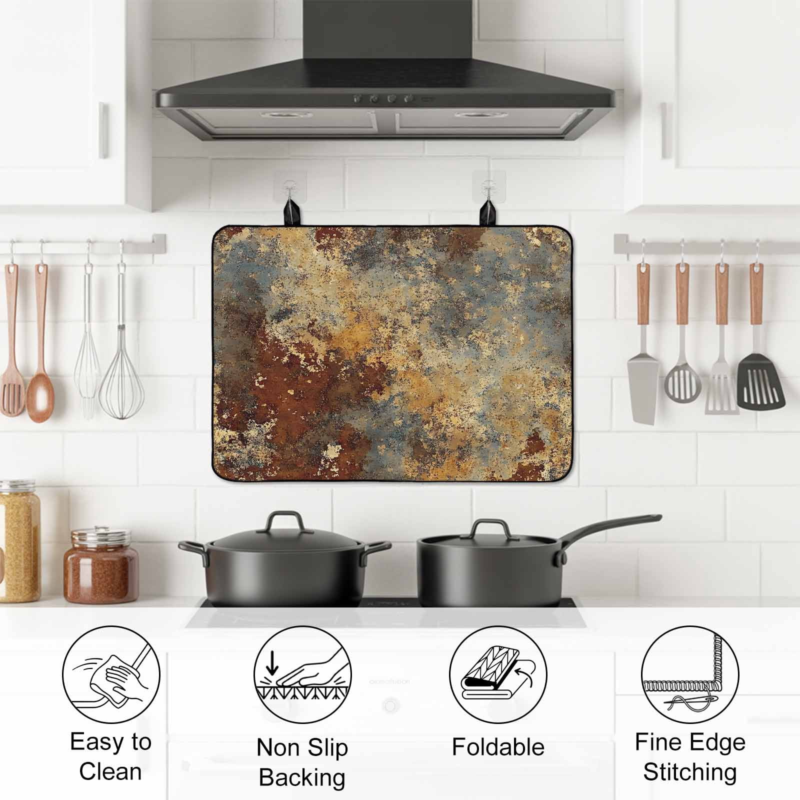 Brown Gray Stove Top Cover for Electric Stove, Heat-proof & Non Slip Glass Top Stove Cover Protector, Rustic Abstract Gradient Mottled Texture Kitchen Flat Cooktop Rubber Mat 24x21 Inches