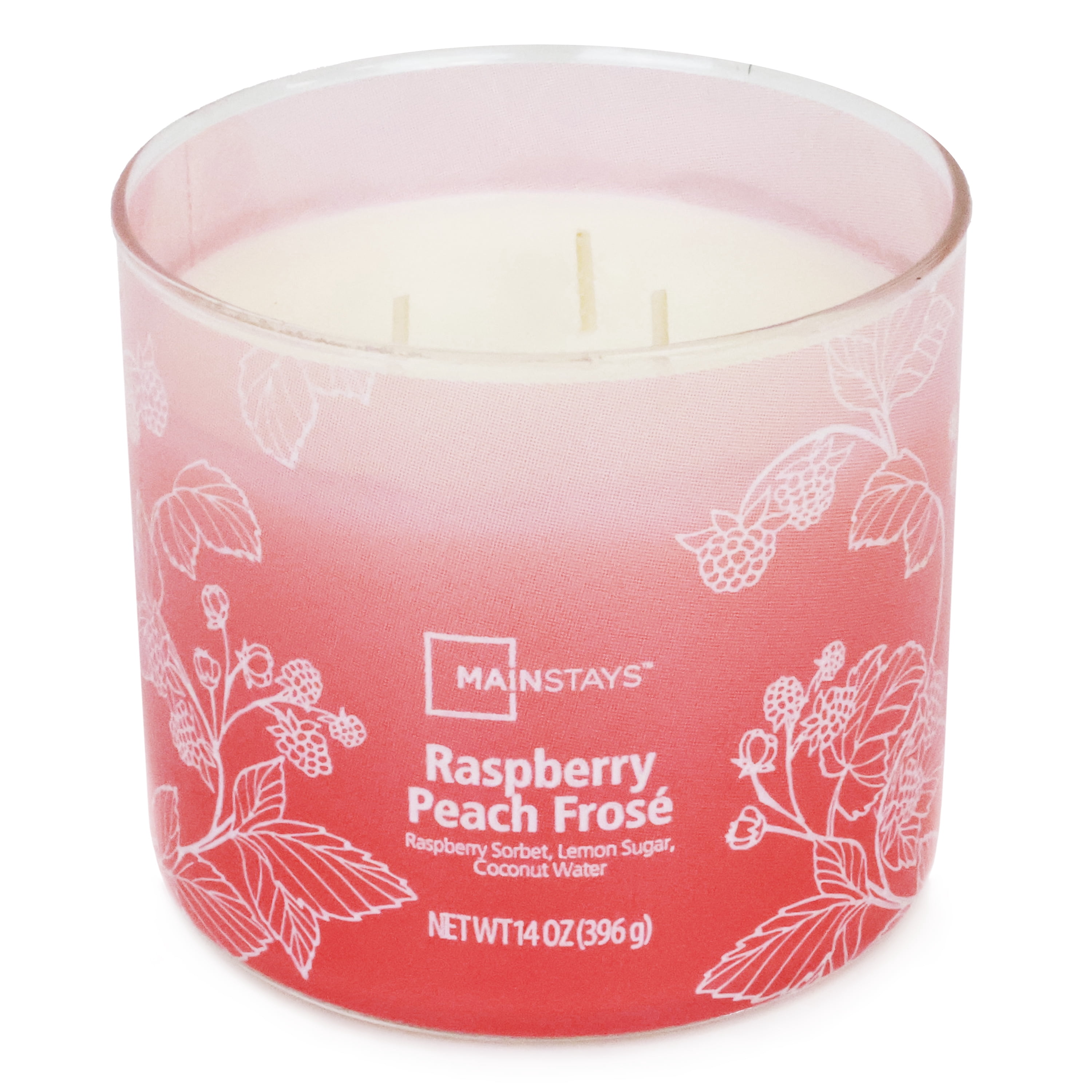 (4 pack) Mainstays 3-Wick Ombre Wrap Raspberry Peach Candle, 14-Ounce