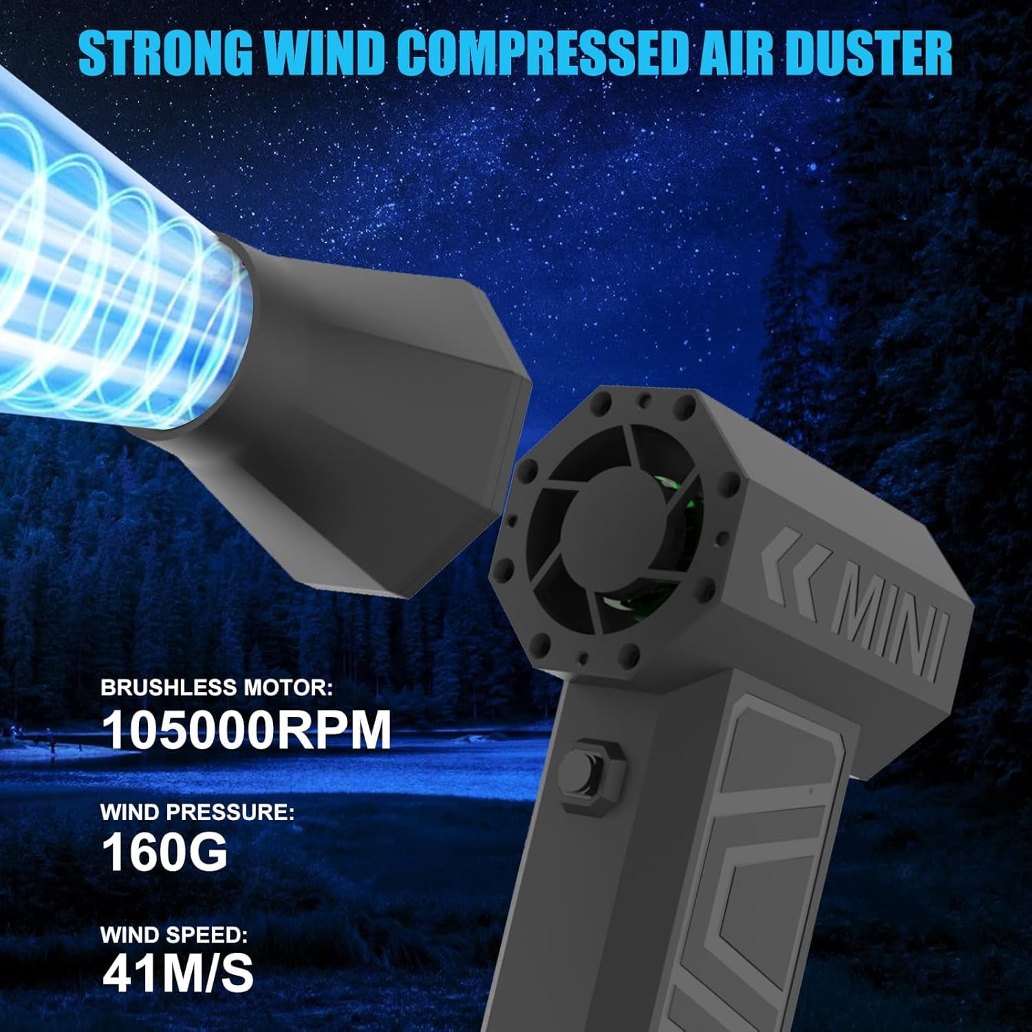 Electric Air Duster, Compressed Air Duster-105000RPM Super Power Cordless Air Duster, Powerful Rechargeable Durable Air Blower with 4-Gear Dust Blower for Computer, Keyboard, Outdoor (White)