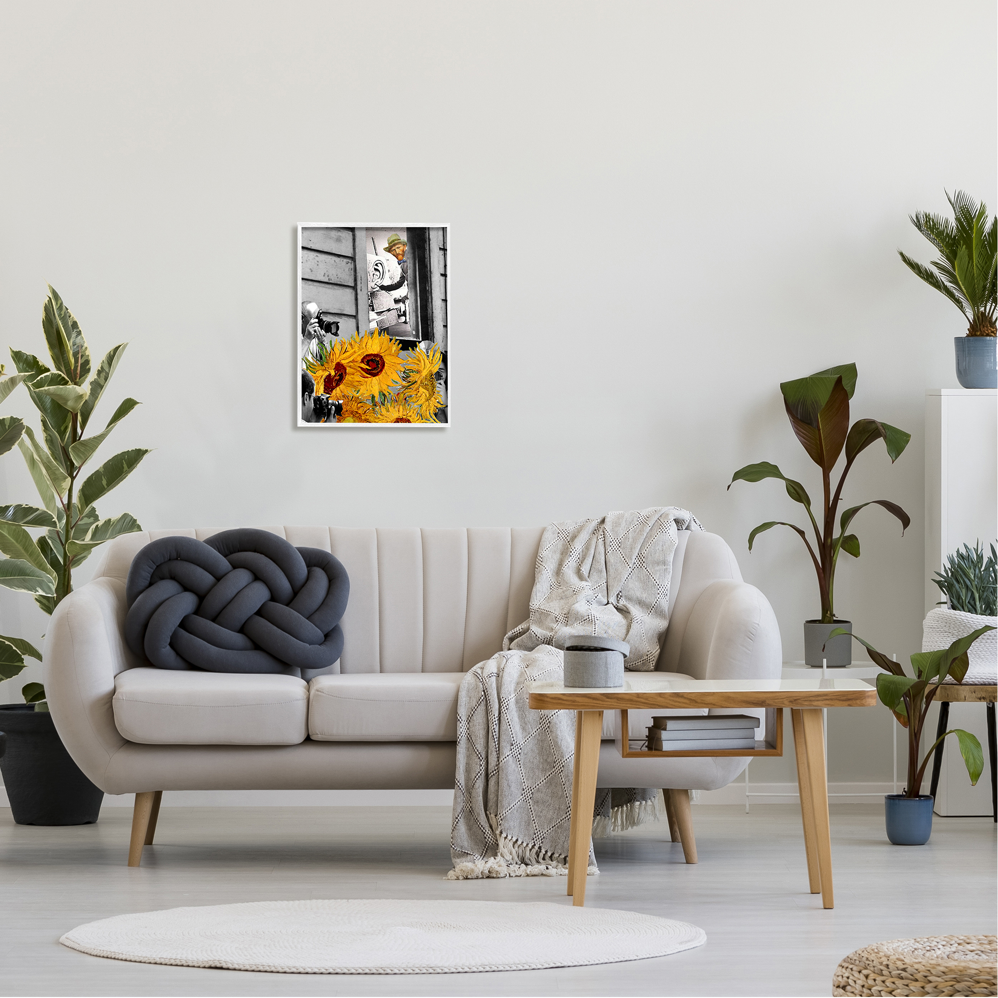 Stupell Industries Classic Van Gogh Sunflowers & Paparazzi Collage Painting Framed Wall Art, 16 x 20, Design by Barry Kite