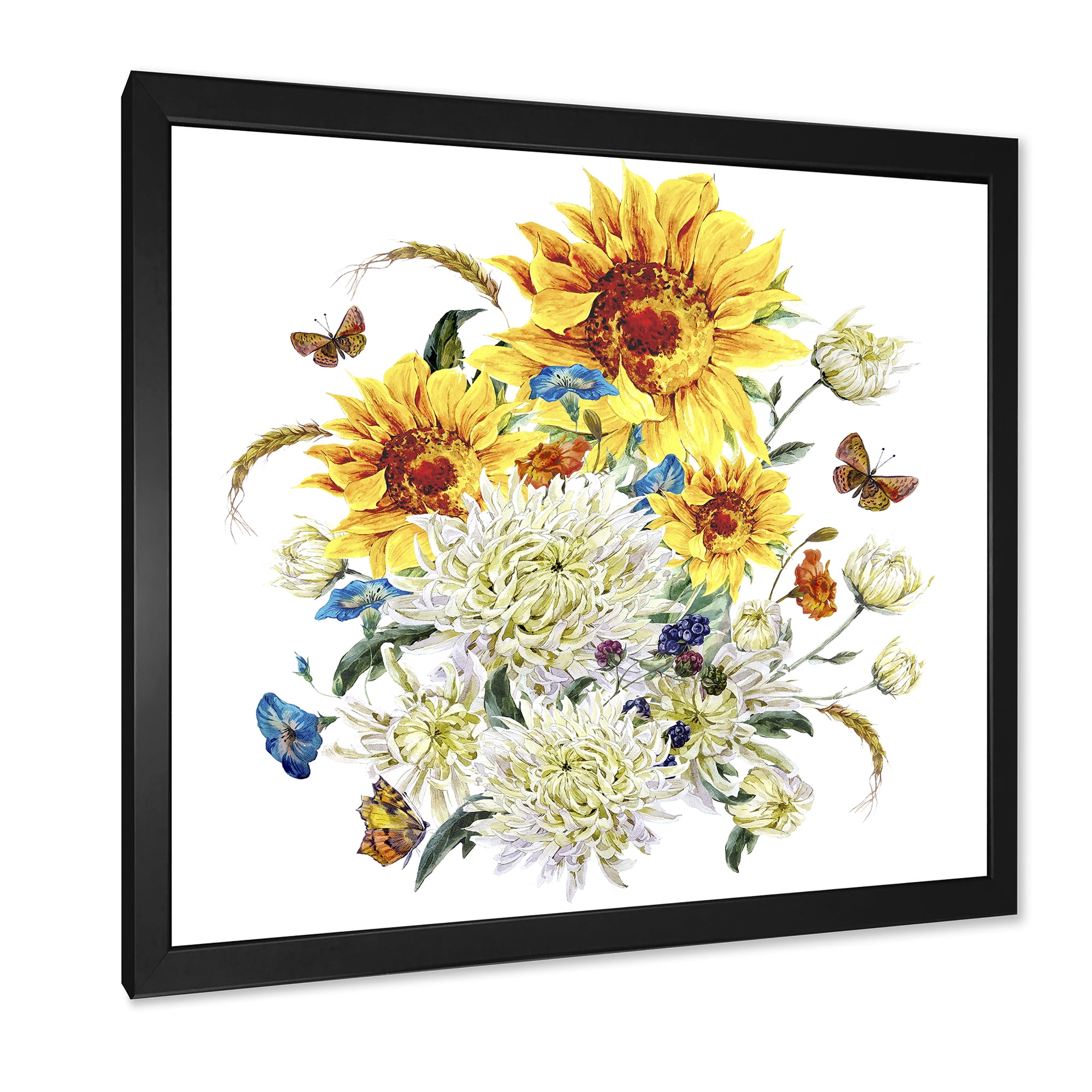 Designart 'Ancient Chrysanthemums and Sunflowers' Traditional Framed Art Print