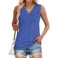 thumbnail image 3 of ZEHJUHAN Women's Solid Color V-Neck Sleeveless Tank Top - Basic Stretchy Summer Tee Blue，XXL, 3 of 7