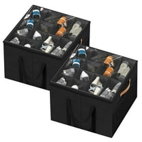 Aokeyee Shoe Organizer for Closet, 2 Pack Foldable Shoe Storage Organizer Box Bin with Cover and Reinforced Handles, Fit 16-32 Pairs, Black