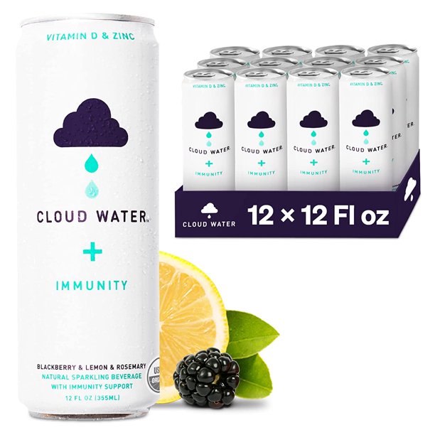 Cloud Water Low Sugar Sparkling Water with Immunity Support, Blackberry