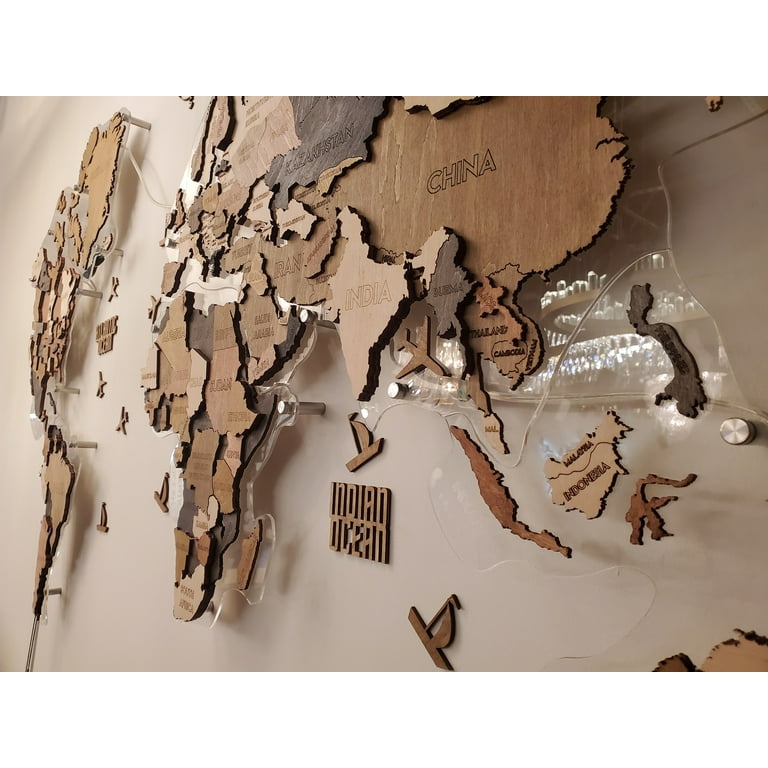 LED Light 3D Wood World Map for Wall Decor - Home Decor World Map with 6ft Power Cord - 3D Wood World Map Wall Art for Home & Kitchen or Office 