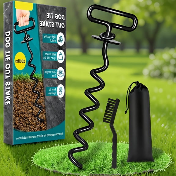 SWOEBTH 1 Pack Dog Tie Out Stake, Heavy Duty ° Swivel Ground Anchor for Large Dogs up to 250 lbs, Rust-Resistant Outdoor Leash Stake