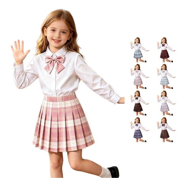 WAYUTE Uniform Skirts for Girls Pink Plaid Pleated Short Skirt High Waisted Tartan A Line Skirt for Little Kids Casual School,10-11 Y