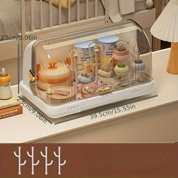 2 Colors Available - 1 Baby Bottle Storage Box with Lid, Dustproof Dish Rack for Drying, Includes Free Drainage Tray