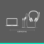 Logitech H390 Wired Headset for PC/Laptop, Stereo Headphones with Noise Cancelling Microphone, USB-A, In-Line Controls, White