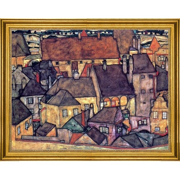Egon Schiele Yellow City - 18" x 24" Framed Premium Canvas Print