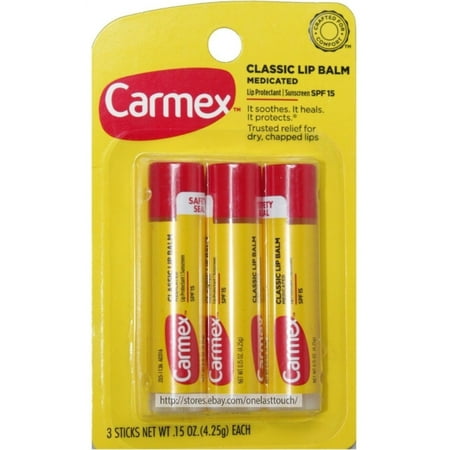 Carmex Classic Medicated Lip Balm, SPF 15, 3 ea (Pack of 4)