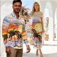 thumbnail image 2 of Chririnla Orange Sunset Beach Palm Couple Hawaii Luau Party Outfit Trendy Vacation Clothes for His or Her Bodycon Ruched Long Dresses or Button Down Shirts for Men Husband Wife Match Set,S-3XL, 2 of 6