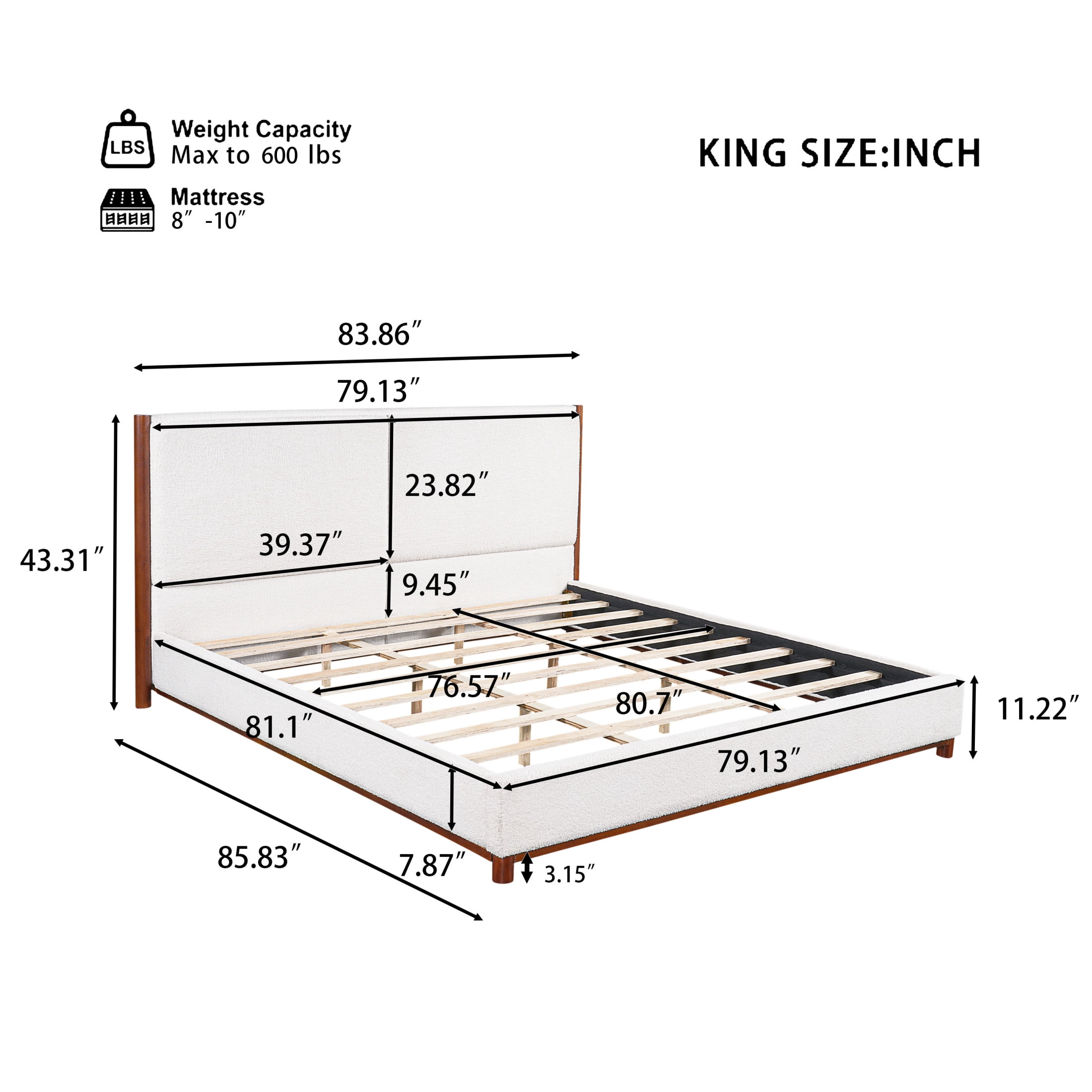Christopher Knight Home Modern King Upholstered Platform Bed Frame with Headboard, Walnut+White
