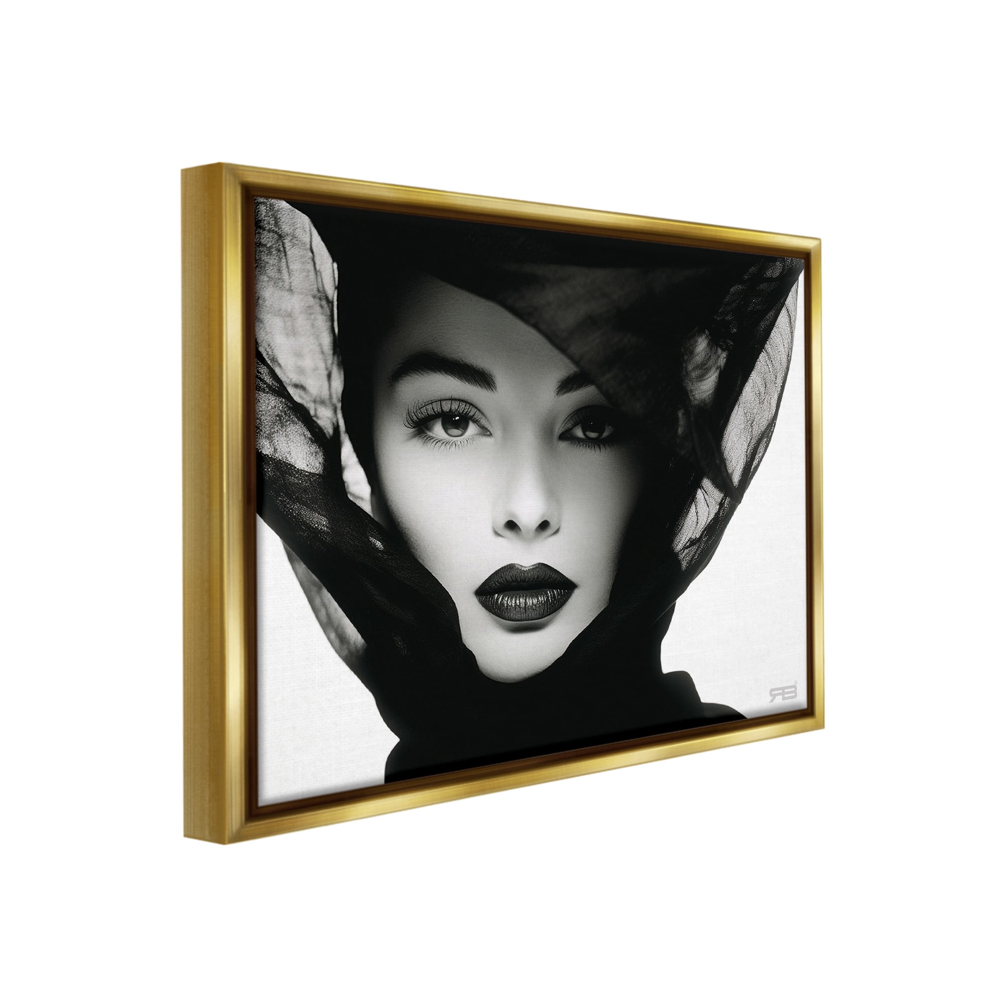 Stupell Industries Intense Woman Gaze Beauty & Fashion Painting Gold Floater Framed Canvas Art Print Wall Art, 21 x 17
