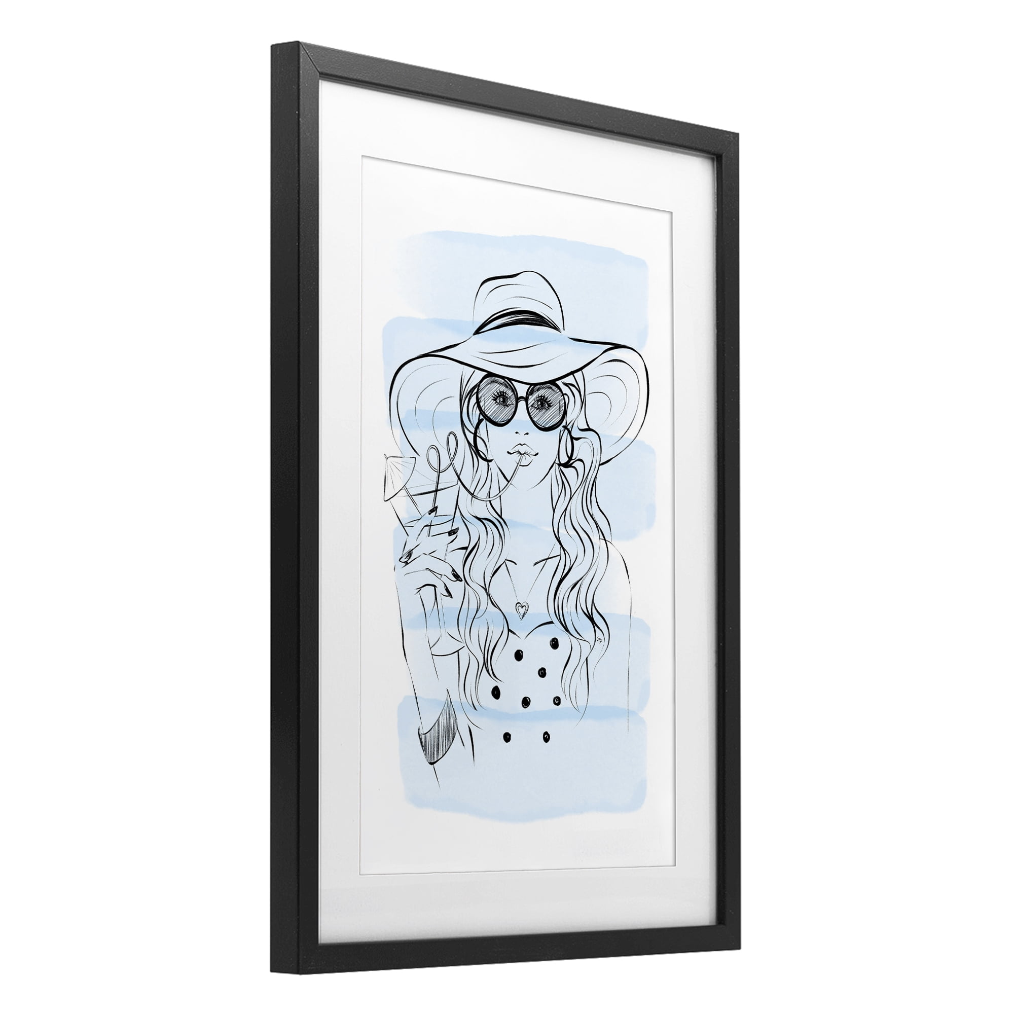 Stupell Industries Sipping Drink Girl in Sun Hat Black Framed Print Under Glass, design by Martina Pavlova
