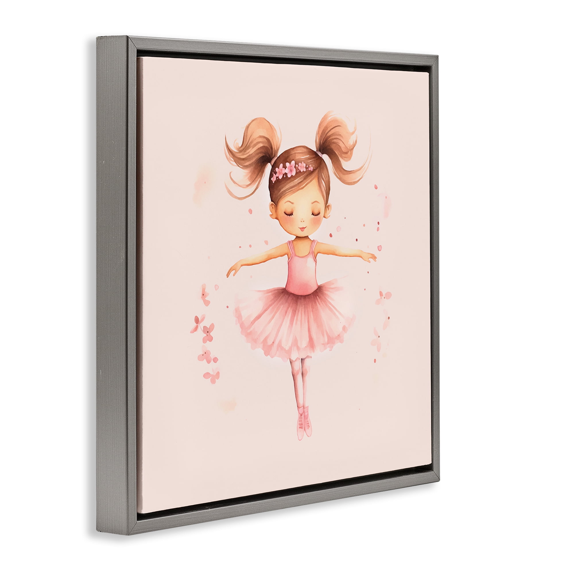 Stupell Industries Ballerina Dancer Girl People Painting Gray Floater Framed Canvas Art Print Wall Art, 25 x 25