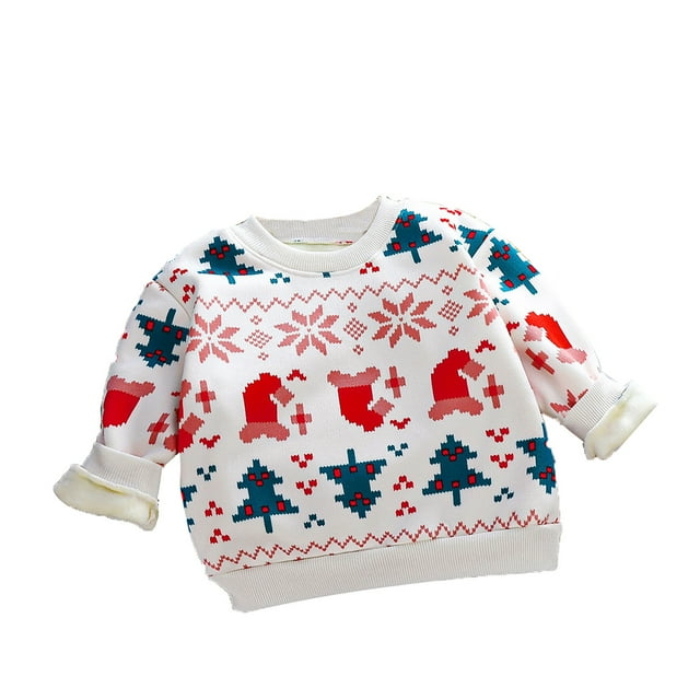 YOUSNH Chandail Bébé Fille Style Noël Col Rond Tricoté Automne Hiver Chandail Vêtements Enfants Blanc 9-10 Ans