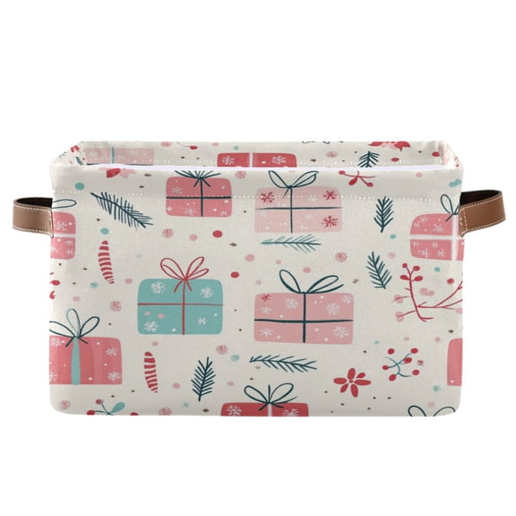 Christmas Gift Box Foldable Storage Basket,Canvas Fabric Foldable Storage Bins with Handles Open Home Storage Bins Boxes for Toy Book Shelf Closet Baskets