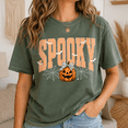 thumbnail image 3 of Spooky Pumpkin Halloween T-Shirt, Retro Bat Spiderweb Graphic Tee, Cute Fall Season Shirt, Vintage October Apparel Gift for Her - Moss, XL, 3 of 5