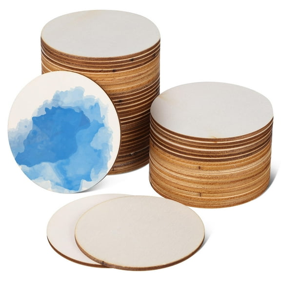 50 Round Wooden Discs for Crafts, 7cm Diameter, 3mm Thick, Unfinished Wood with Hole, Tree Discs for DIY Projects