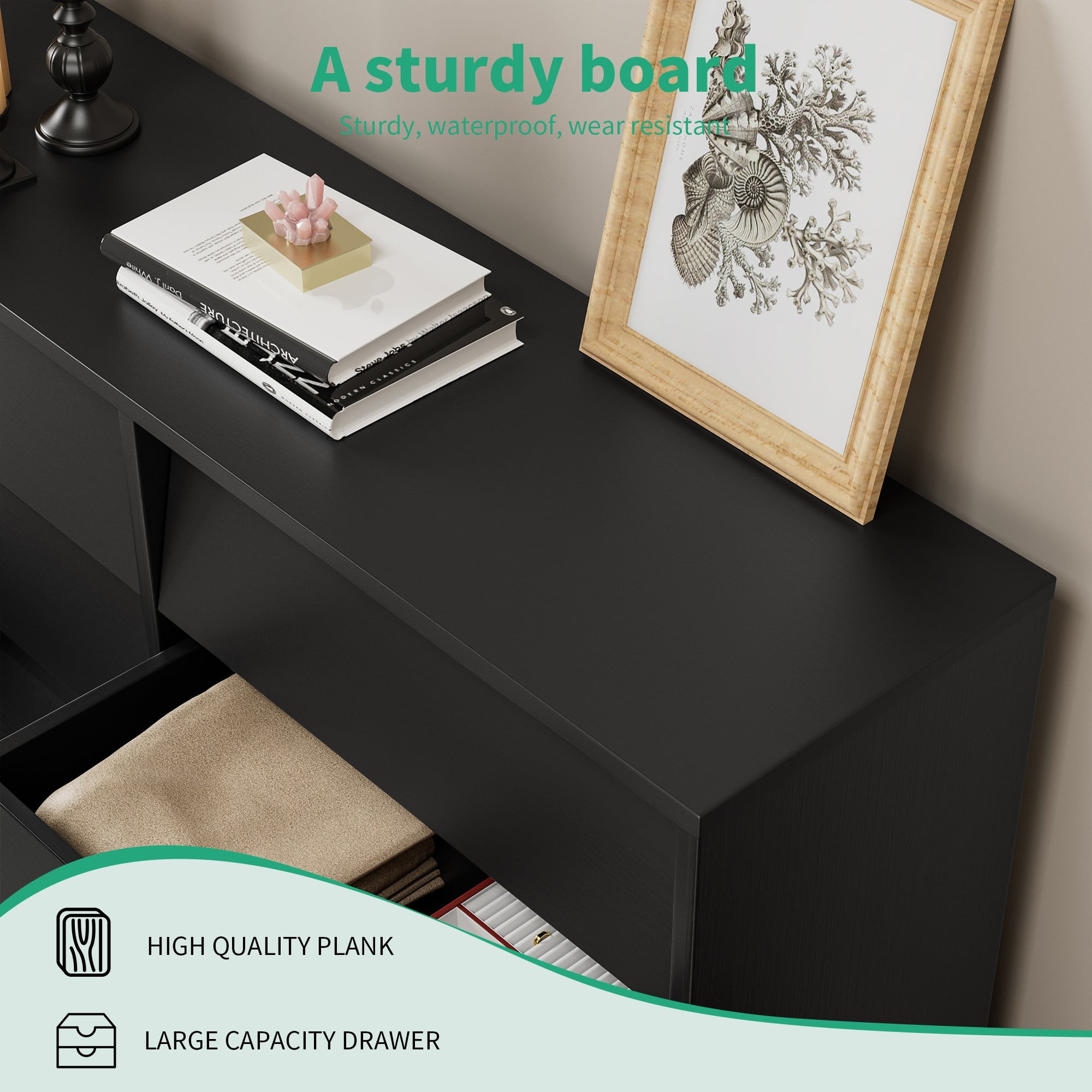 Finihen 6 Drawer Double Dresser Features Vintage-style and Bevel Design, Dresser For Nursery, Kids, Chest Of Drawers, Black Finihen 6 Drawer Double Dresser Features Vintage-style and Bevel Design, Dresser For Nursery, Kids, Chest Of Drawers, Black