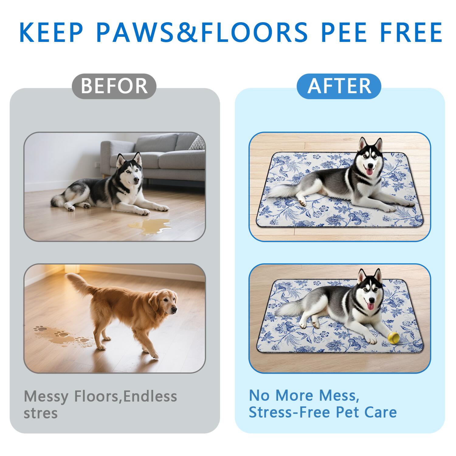 Reusable Pet Training Mats with Daisies, 2-Pack Washable Pads Featuring Multi-Layer Protection System and Quick-Absorb Technology