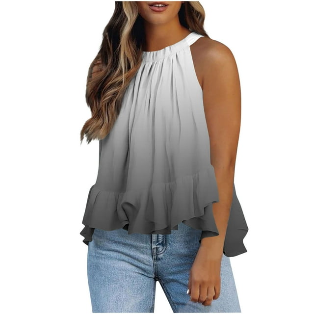 Weiqiqre Womens Tops Adjustable Tie Neckline Ruffle Hem Sleeveless Flowy Halter Tops