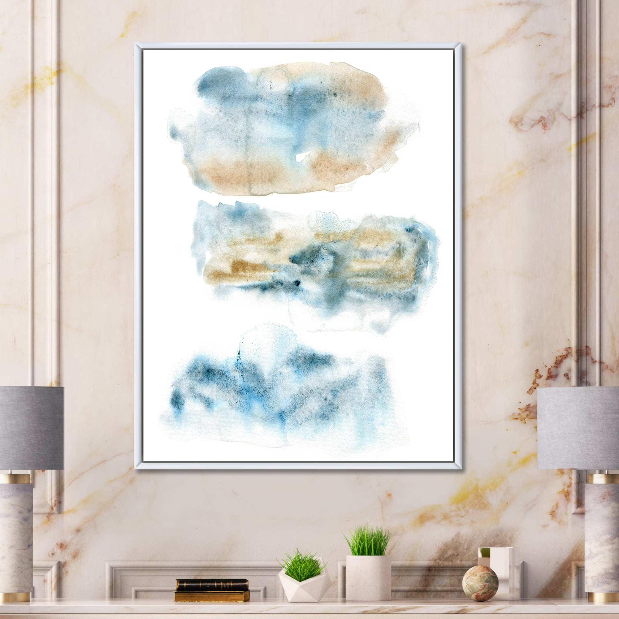 Abstract Of Clouds Dark Blue Colored II 24 in x 32 in Framed Painting Canvas Art Print, by Designart