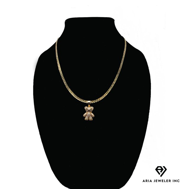 Collar de oro de 14 quilates con colgante de Oso de peluche, el mejor regalo unisex para madre, padre, novia, novio, ella, él, collar de cadena cubana de 14 quilates de Aria Jeweler Daily