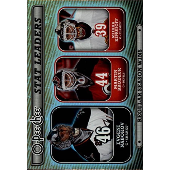 2008-09 O-Pee-Chee Stat Leaders #SL7 Evgeni Nabokov Martin Brodeur Miikka Kiprusoff NHL Hockey Trading Card