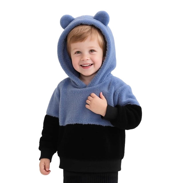 Wdgfv Chandails en Molleton à Capuche pour Filles, Chandail à Manches Longues, Patchwork Décontracté, Bleu 3-4 Ans