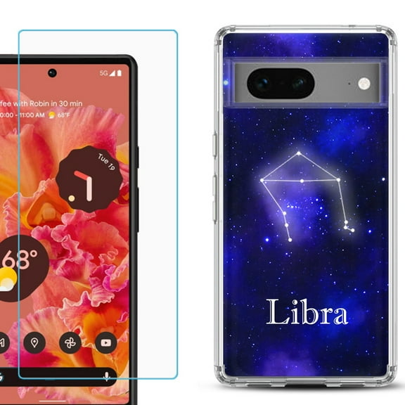 Slim-Fit Gel TPU Phone Case for Google Pixel 7, with Tempered Glass Screen Protector, by OneToughShield ® - Libra