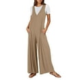 thumbnail image 2 of BiZtdJrK Sales Today Clearance, Women's Casual Summer Loose Jumpsuits Flowy Wide Leg Jumper Pants Baggy V Neck Tank Rompers with Pockets Khaki S, 2 of 8