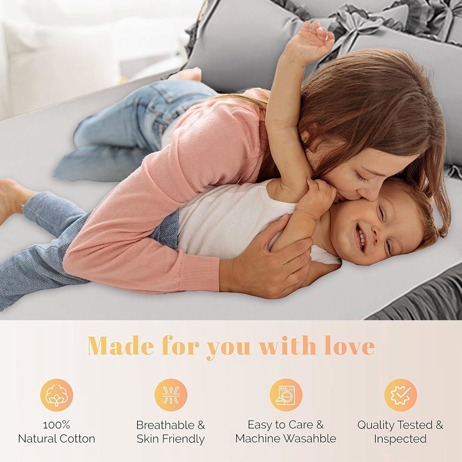 Tunhigl Queen Mattress Cover with Bed Skirt, Fitted Sheet, Anti-Slip Dust Barrier, Fitted Ruffle 15" Drop, Machine-Washable Microfiber, Deep-Pocket for 8-18" Mattress, Home Hotel Use Gray