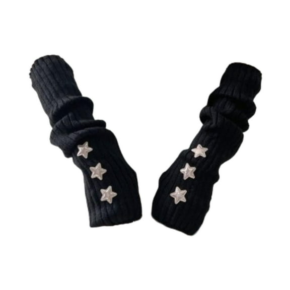 Sharprepublic Arm Warmers Cute Knitted Arm Sleeves Thumb Hole Wrist Warmer for Women Girls black with star