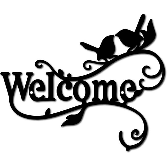 Welcome Metal Wall Art Birds on Branch Decor Wall Hanging Silhouette Sculpture Ornament Iron Sign for Indoor Outdoor Home Living Room Kitchen Garden Office Decoration Gift Black 12 x 10Inch Gray