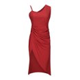 thumbnail image 4 of EGNMCR Robes de Soirée pour Femmes, Robes Formelles pour Femmes, Robes de Cocktail pour Femmes Robe Sans Manches à Col Asymétrique Robe d'Été pour Femmes Unie Fendue Sans Manches Asymétrique Smockée Robes Femmes Robe, 4 of 8
